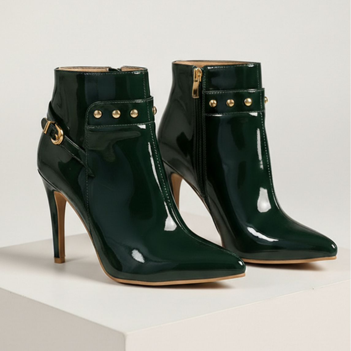 Women's Gloss Stiletto Ankle Boots Studded Side Zip Heels 10