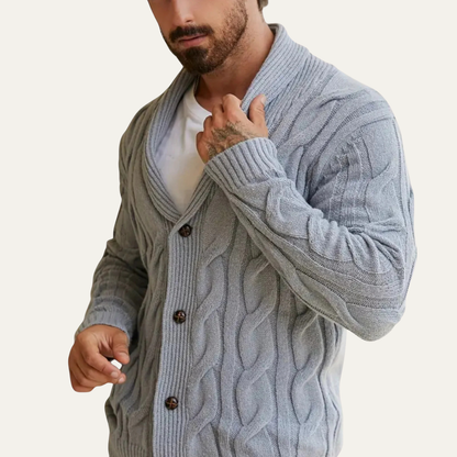 Men's Knit Cardigan | Cable Geometric Pattern 4