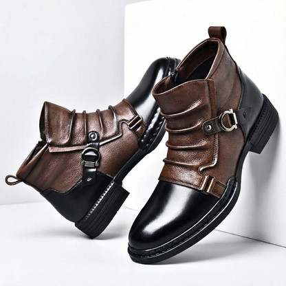 Men's Ring Buckle Boots Raised Front Ridges Side Zip 5