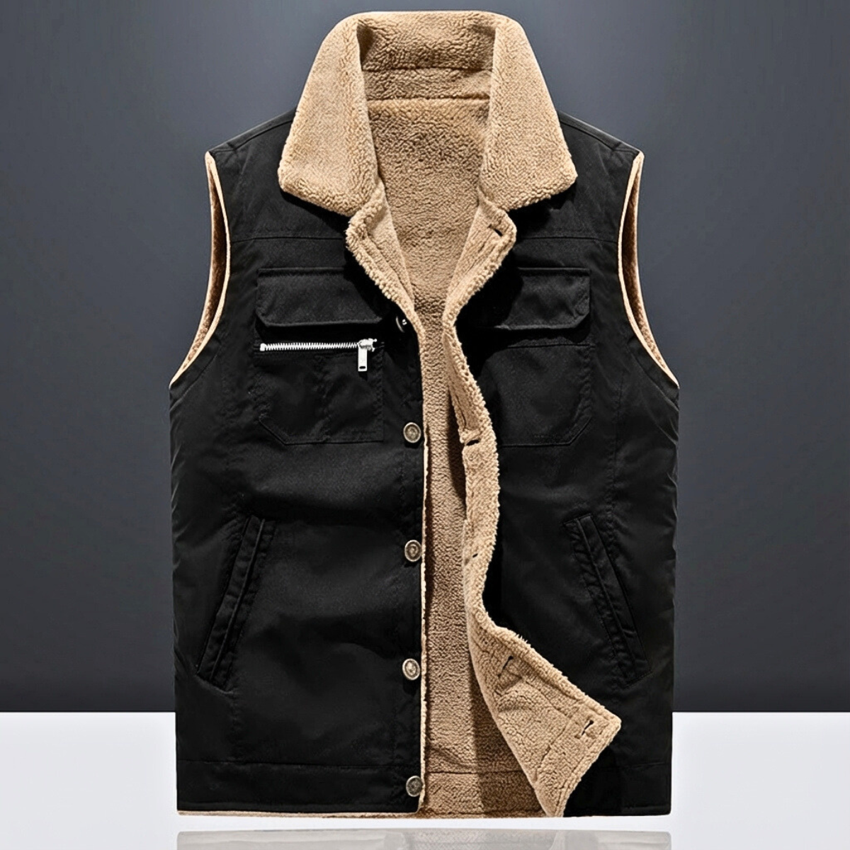 Men's Vest Sharp Snap Button Front Chest Zip Pocket with Warm Lining 4