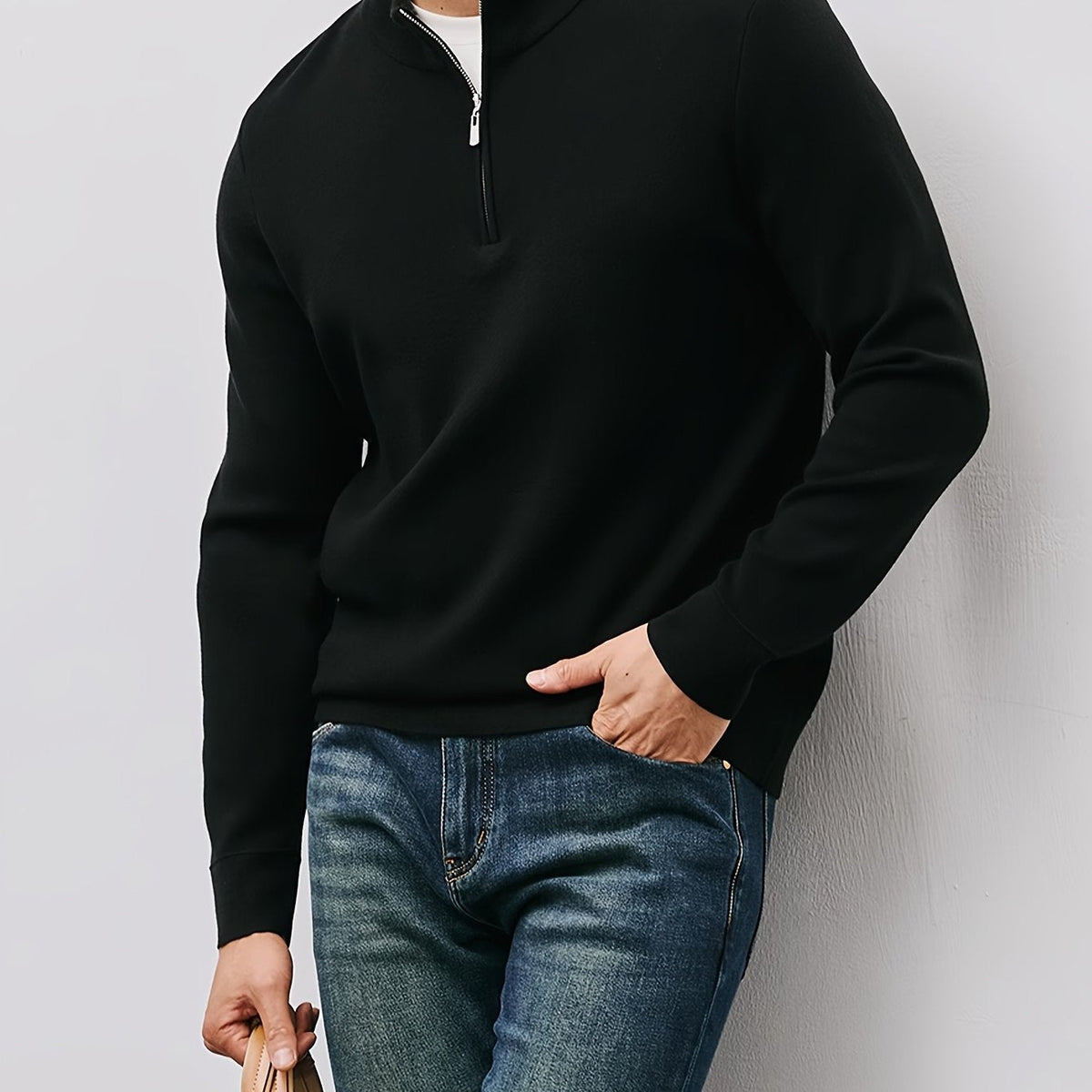 Men's Quarter Zip Sweater | Stand Collar & Lightweight Warmth 1