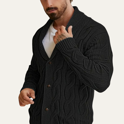 Men's Knit Cardigan | Cable Geometric Pattern 5