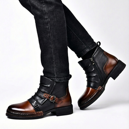 Men's Ring Buckle Boots Raised Front Ridges Side Zip 3
