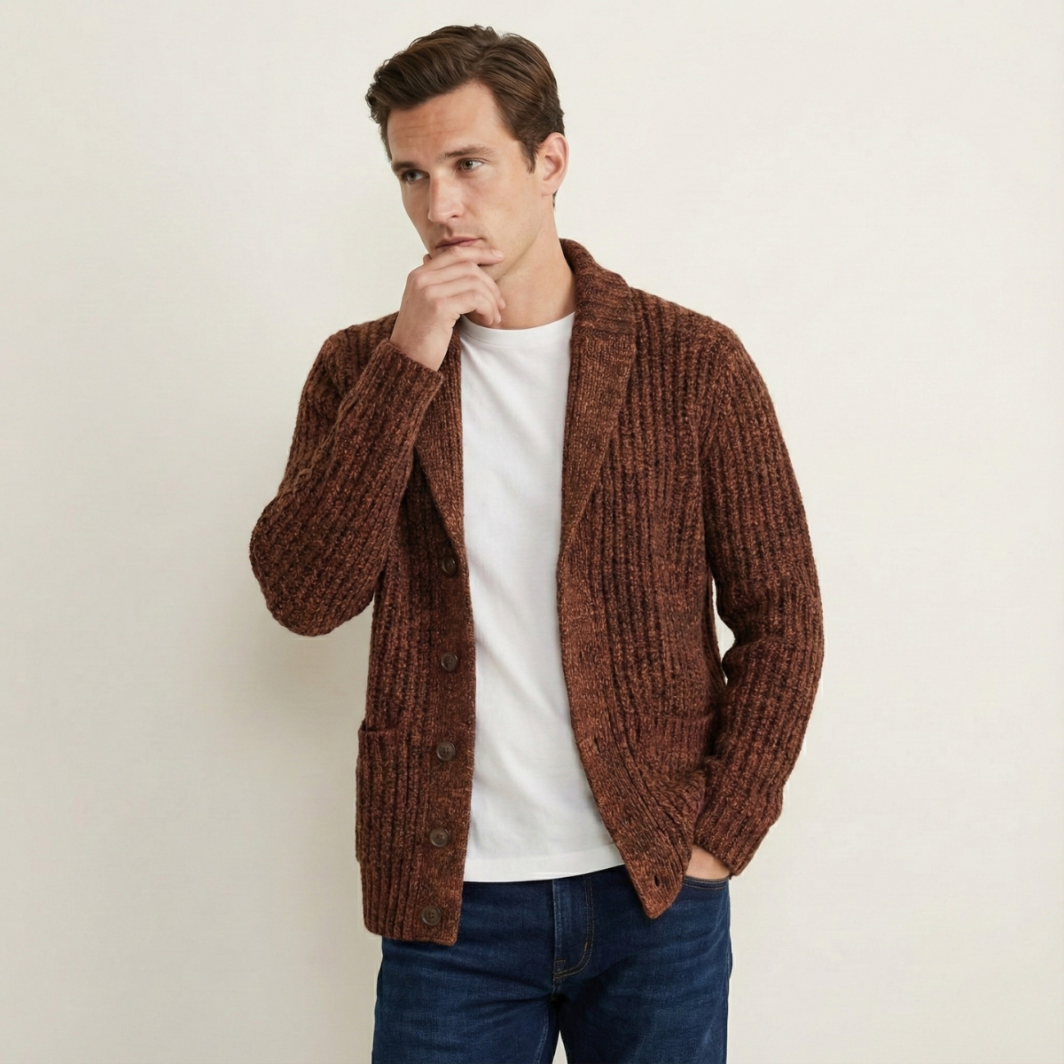 Men's Chunky Knit Cardigan | Shawl Collar & Warm 4