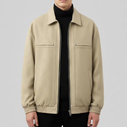 Men's Bomber Jacket Structured Collar Elastic Cuffs Panel 8