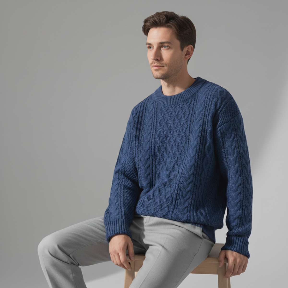 Men's Diamond Lattice Ribbed Knit Jumper Crew Neck Sweater 2