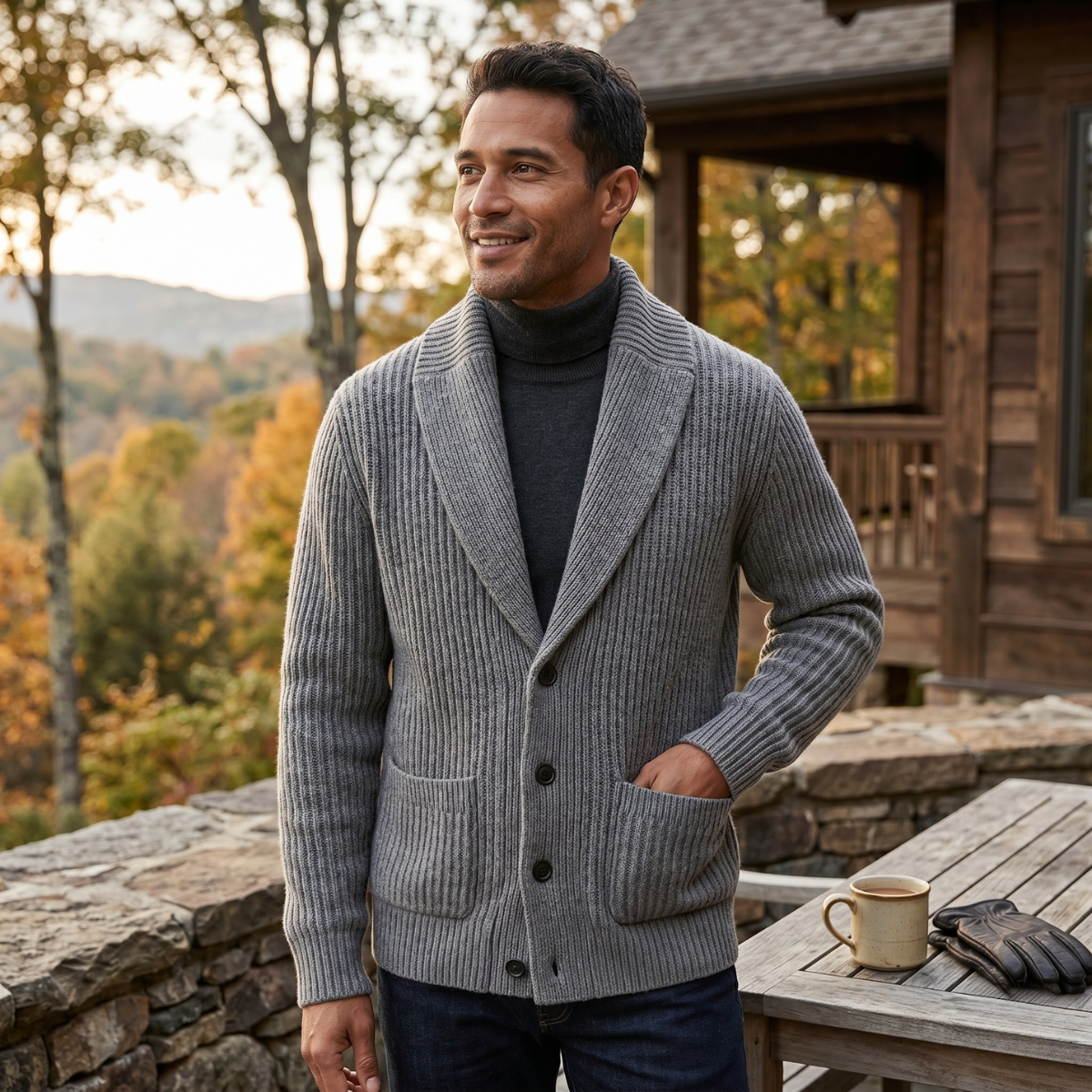 Men's Chunky Knit Cardigan | Shawl Collar & Warm 7