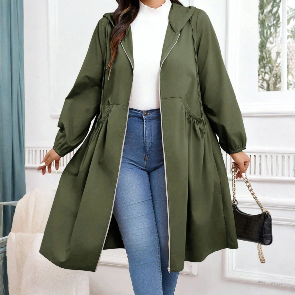 Women's Hooded Coat | Drawstring & Zip-Up Warmth 2