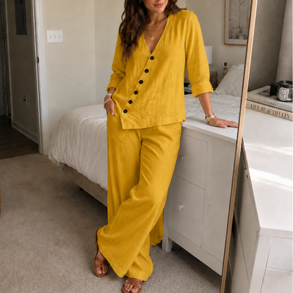 Women's Button Top & Wide Leg Trouser Set | Matching Two-Piece & All-Day Comfort 14