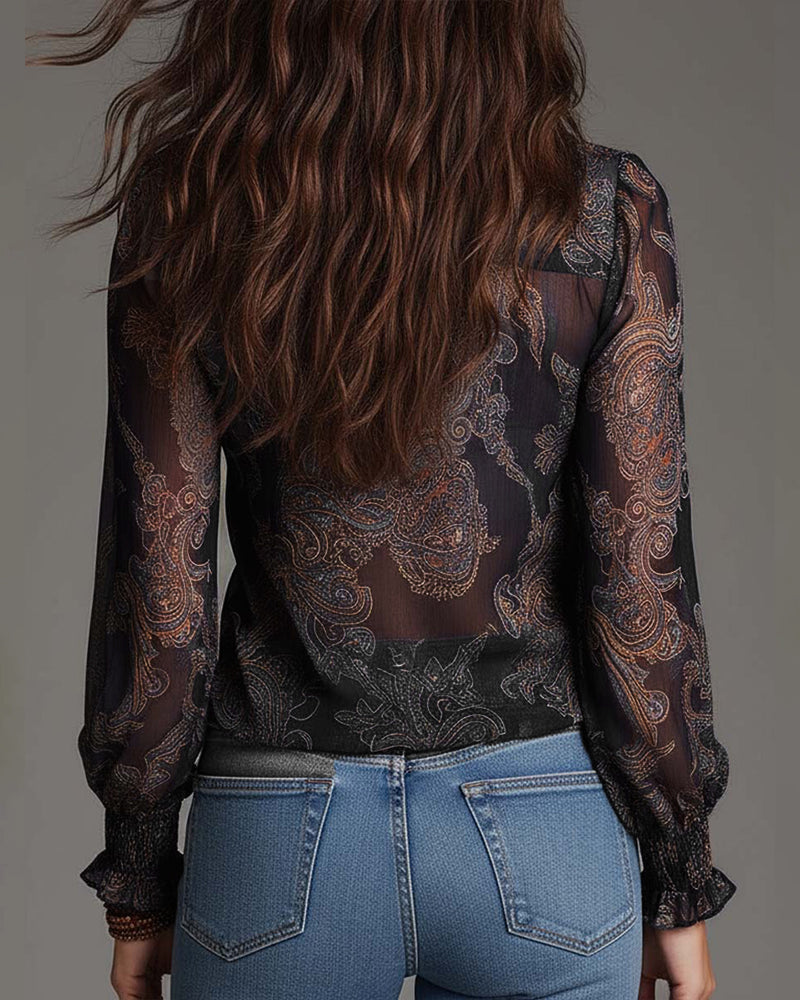 Women's Ruffle Sleeve Blouse | V-Neck & Zip Detail 9