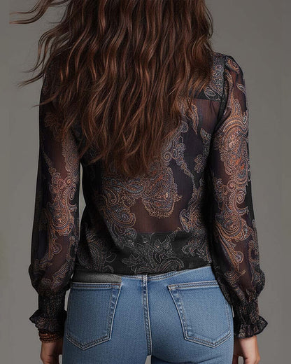 Women's Ruffle Sleeve Blouse | V-Neck & Zip Detail 9