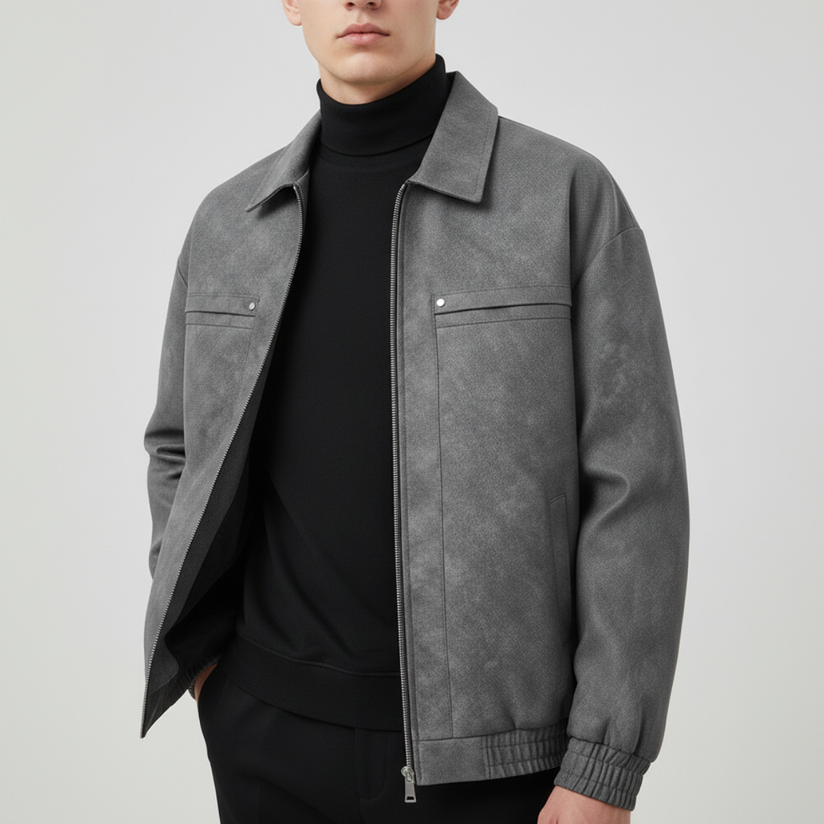 Men's Bomber Jacket Structured Collar Elastic Cuffs Panel 6