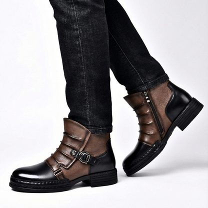 Men's Ring Buckle Boots Raised Front Ridges Side Zip 6