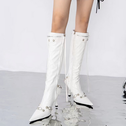 Women's Pointed Toe Stiletto Boots Tassel Stud Heeled Booties 6