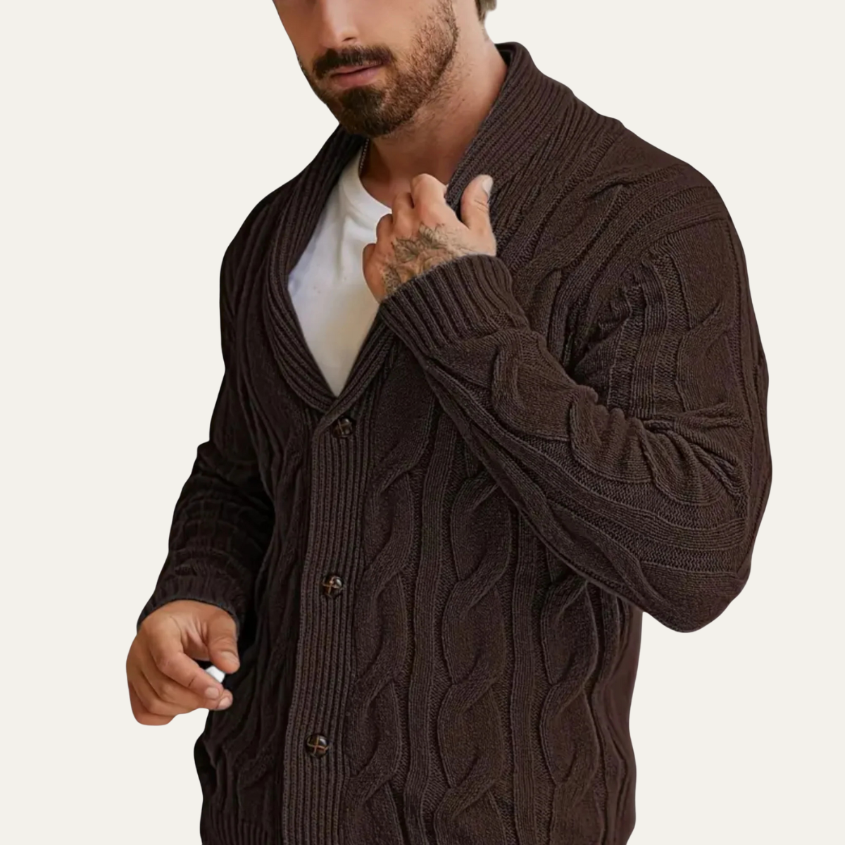 Men's Knit Cardigan | Cable Geometric Pattern 6