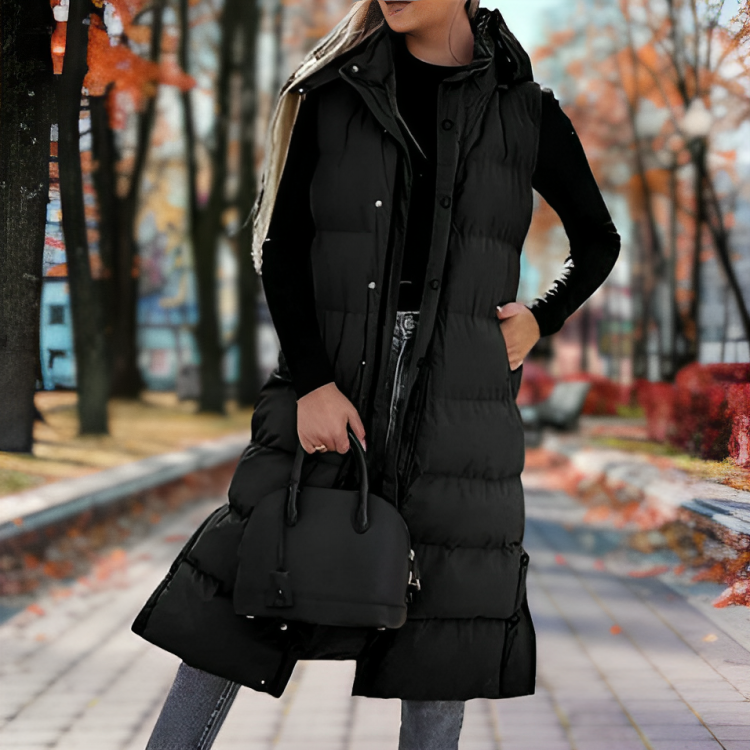 Women's Long Sleeveless Puffer Jacket | Windproof & Warm 1