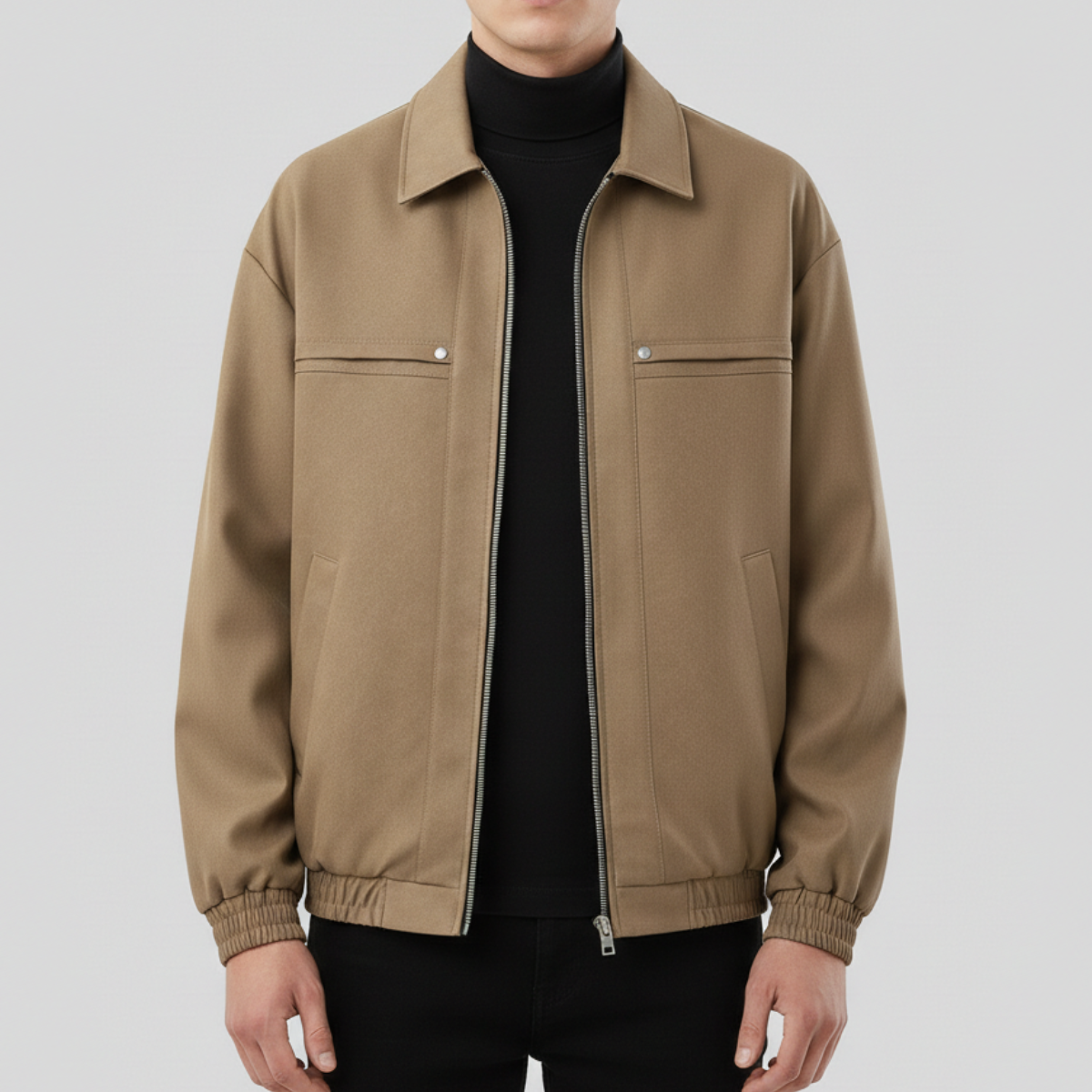 Men's Bomber Jacket Structured Collar Elastic Cuffs Panel 2
