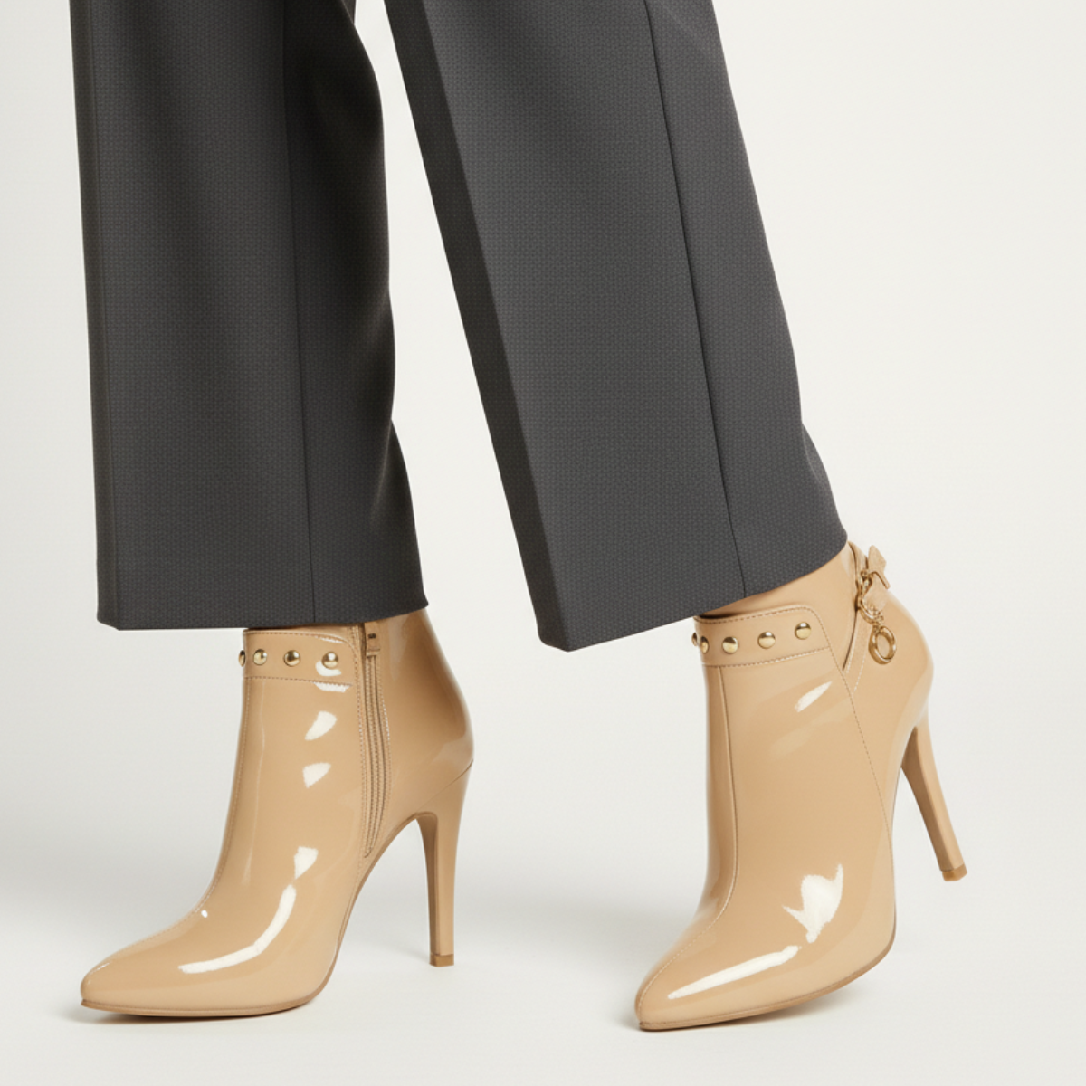 Women's Gloss Stiletto Ankle Boots Studded Side Zip Heels 9