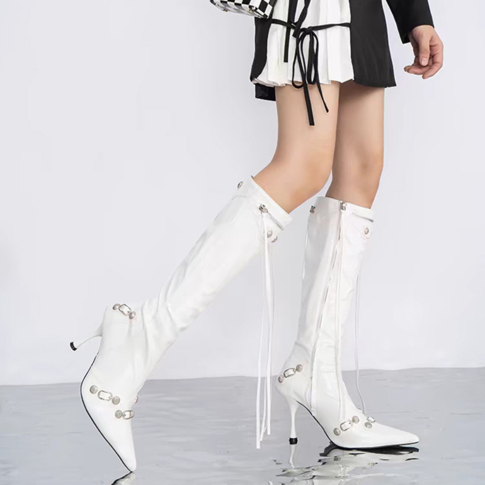 Women's Pointed Toe Stiletto Boots Tassel Stud Heeled Booties 7
