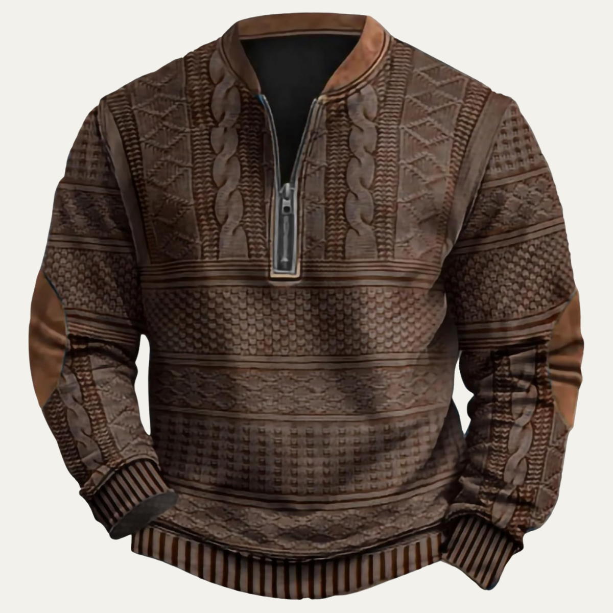 Men's Half Zip Sweater | Patterned Knit with Elbow Patches 3