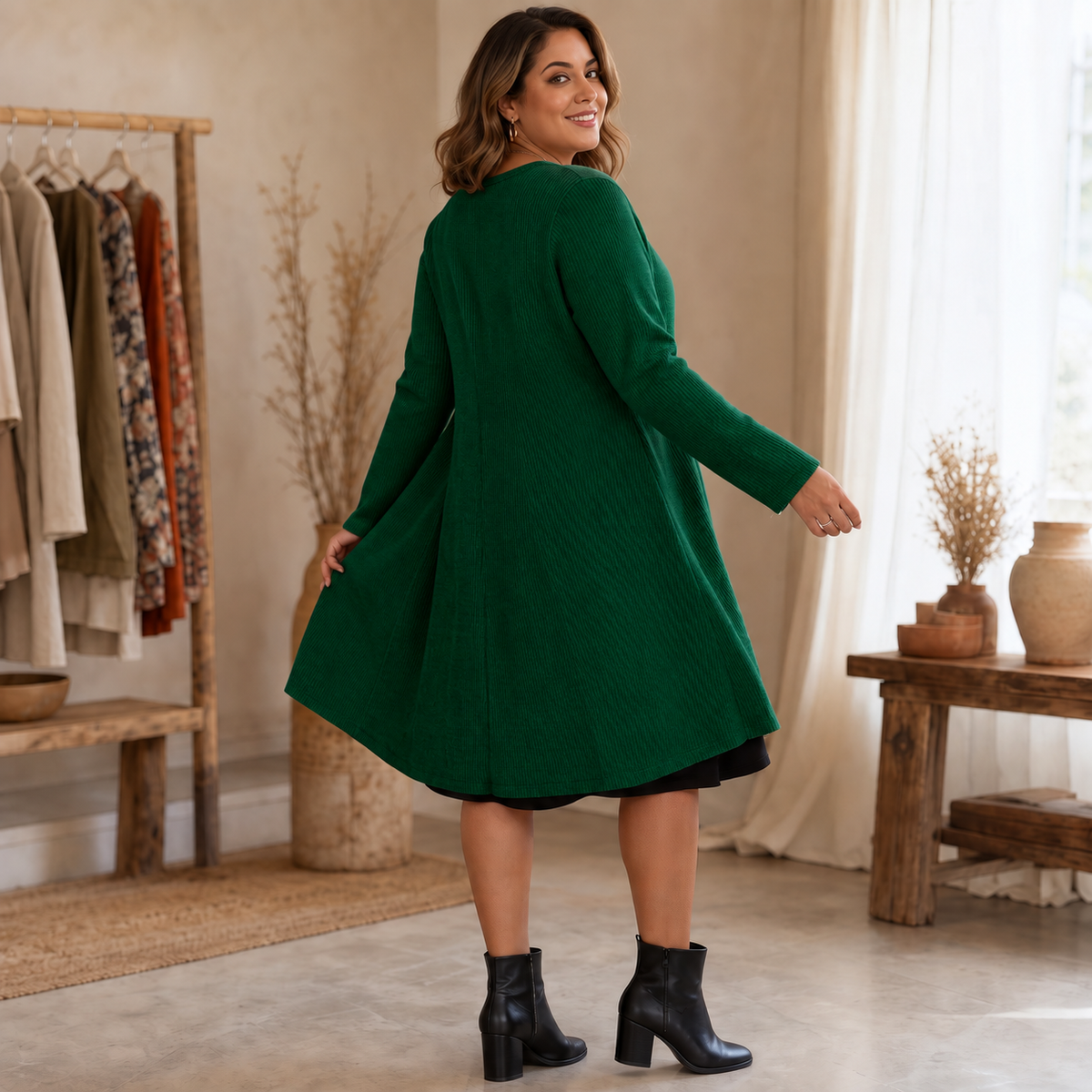 Women's Faux Two-Piece Midi Dress | Buckle Accent & Wrinkle Resistant 3