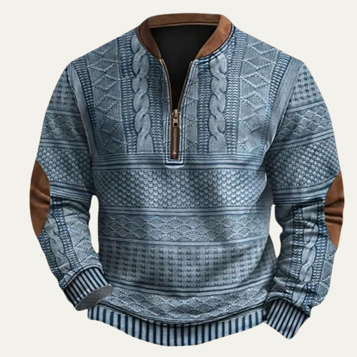 Men's Half Zip Sweater | Patterned Knit with Elbow Patches 7