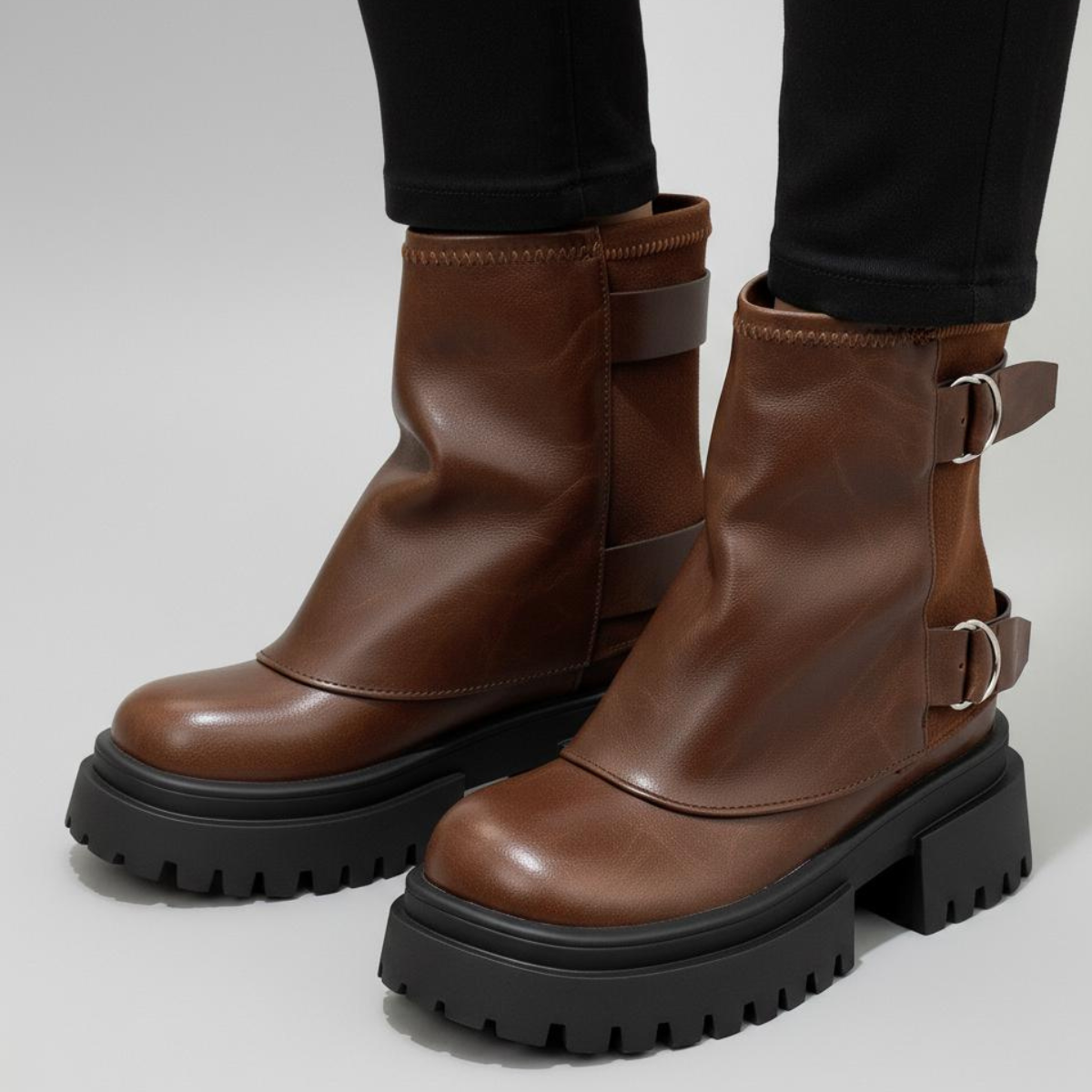 Women's Buckle Strap Chunky Lug Sole Platform Ankle Boots 1