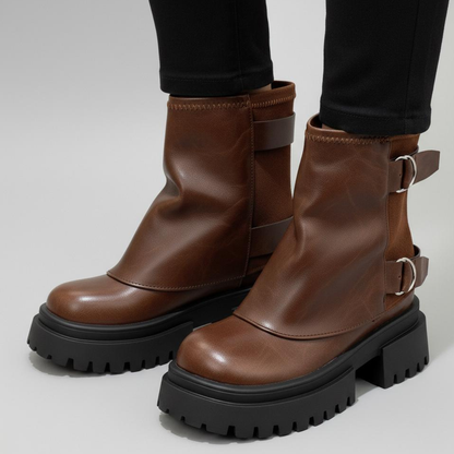 Women's Buckle Strap Chunky Lug Sole Platform Ankle Boots 1