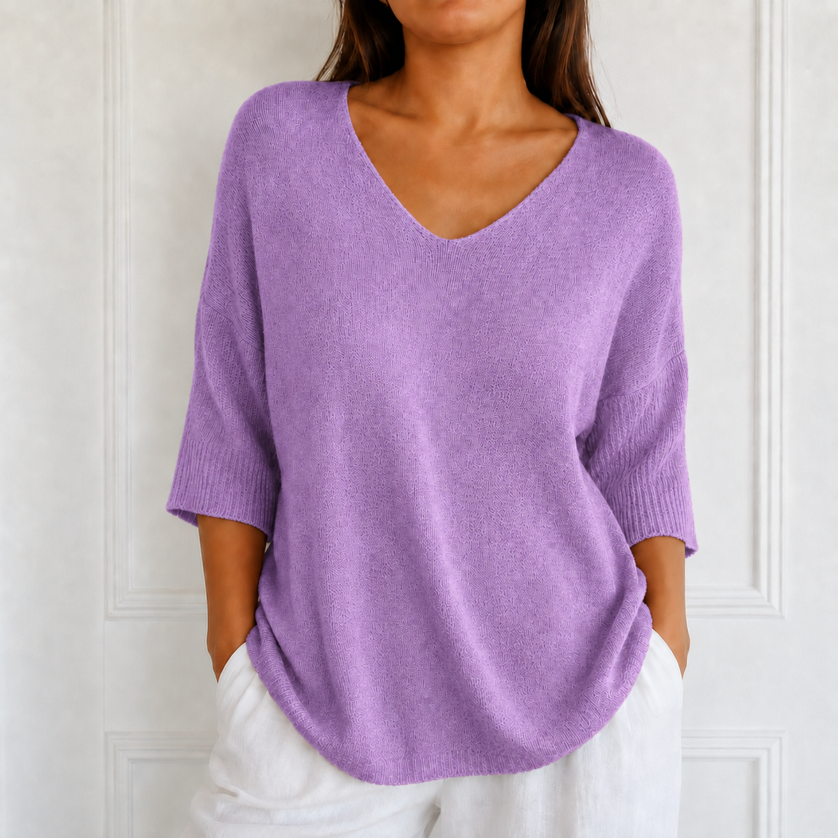 Women's V-Neck Knit Tunic Top | Loose Drape & All-Day Comfort 16