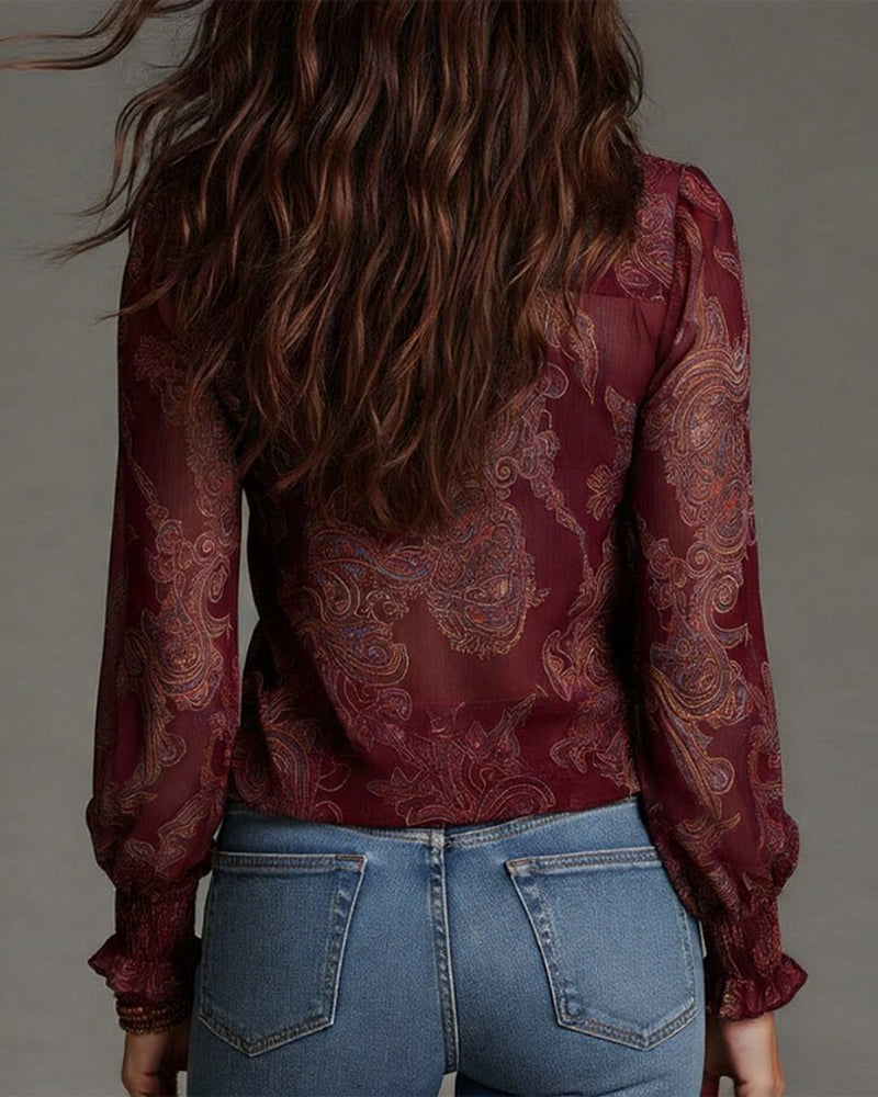 Women's Ruffle Sleeve Blouse | V-Neck & Zip Detail 7