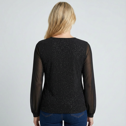 Women's V Neck Blouse Long Sleeve Shimmer Top Regular Fit 3
