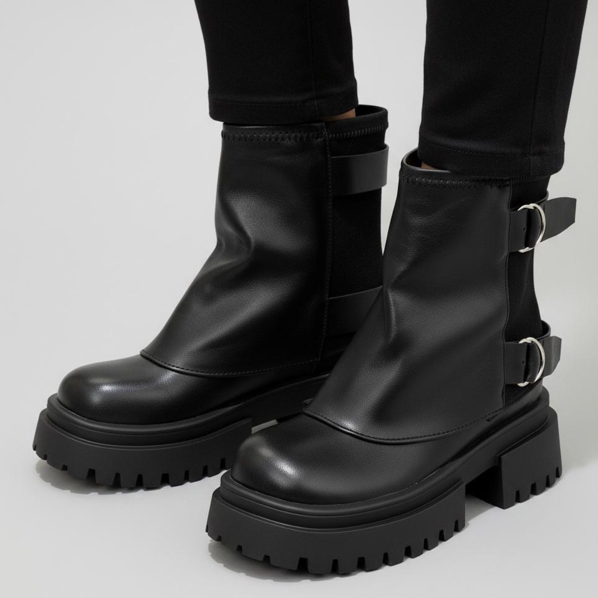 Women's Buckle Strap Chunky Lug Sole Platform Ankle Boots 6