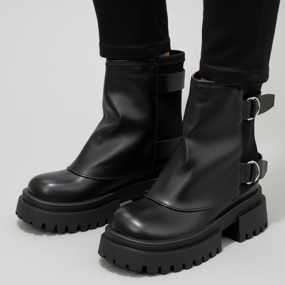 Women's Buckle Strap Chunky Lug Sole Platform Ankle Boots 6