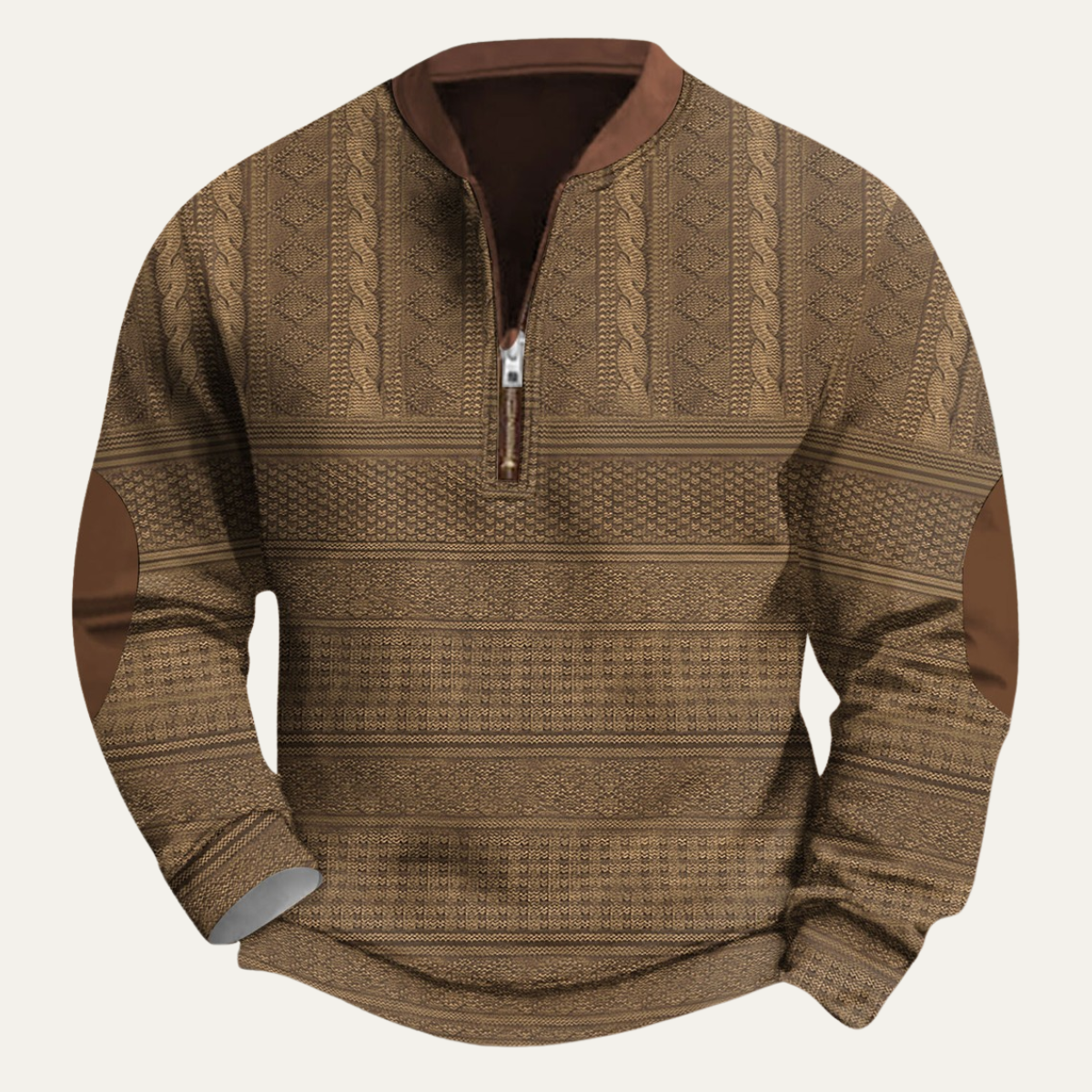 Men's Half Zip Sweater | Patterned Knit with Elbow Patches 5