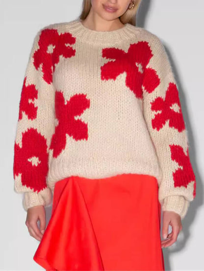 All-Match Crew Neck Floral Sweater DressSoul