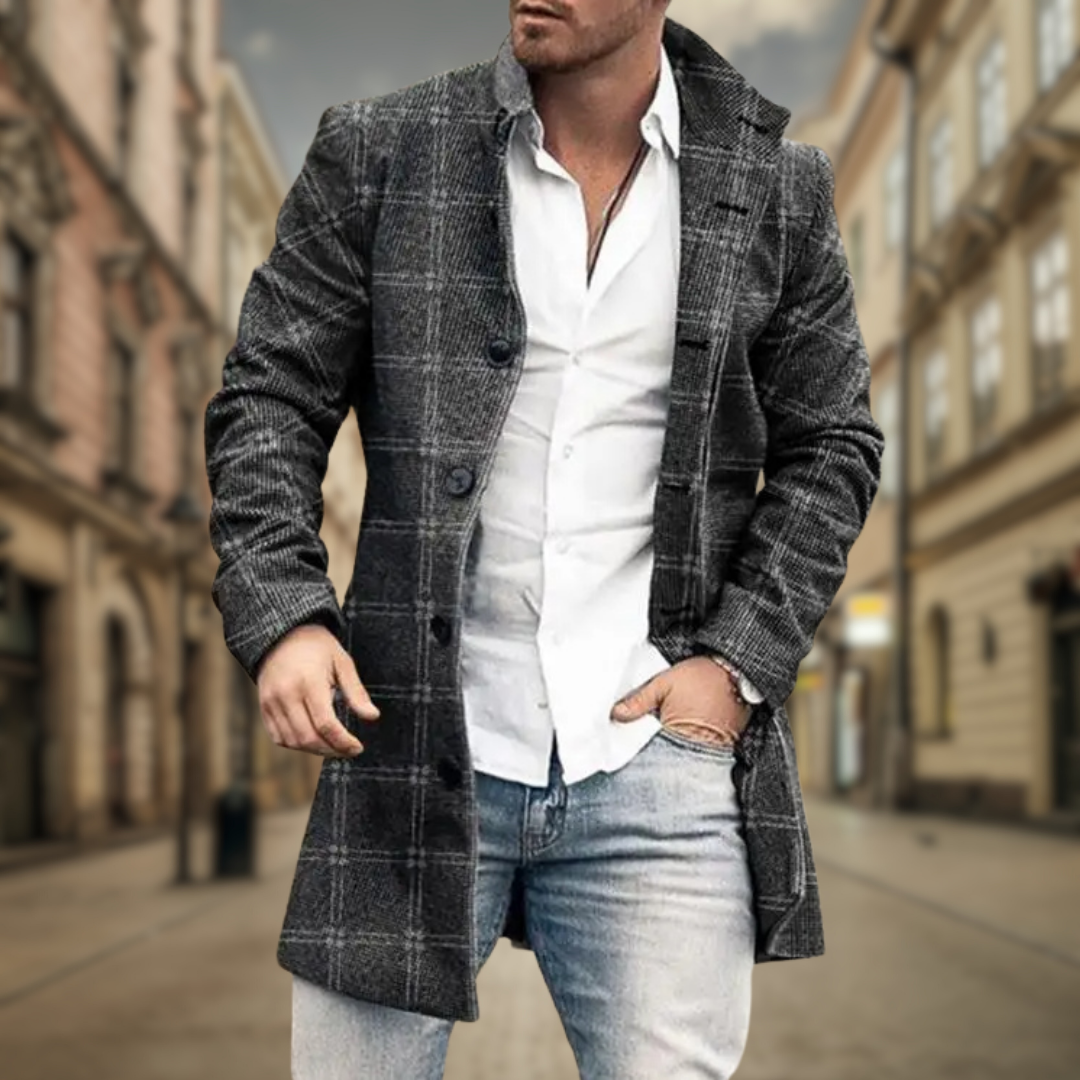 Men's Tailored Fit Plaid Overcoat Refined Seam Finish 2