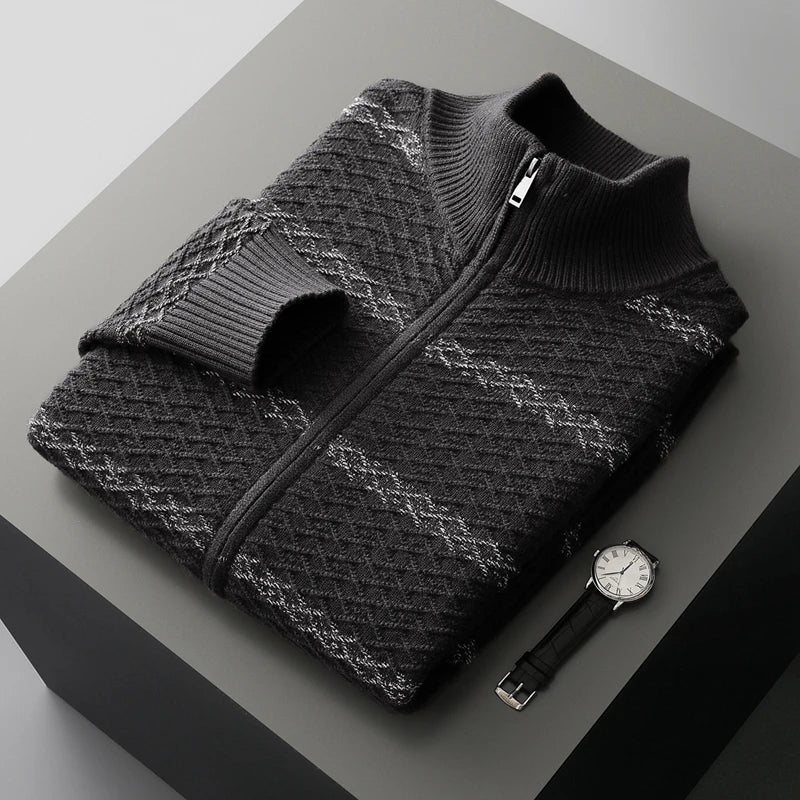 Men's Zip Up Knit Jacket Stand Collar Ribbed Cuffs 5