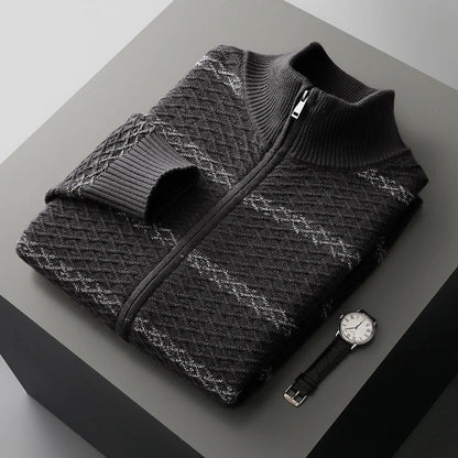 Men's Zip Up Knit Jacket Stand Collar Ribbed Cuffs 5