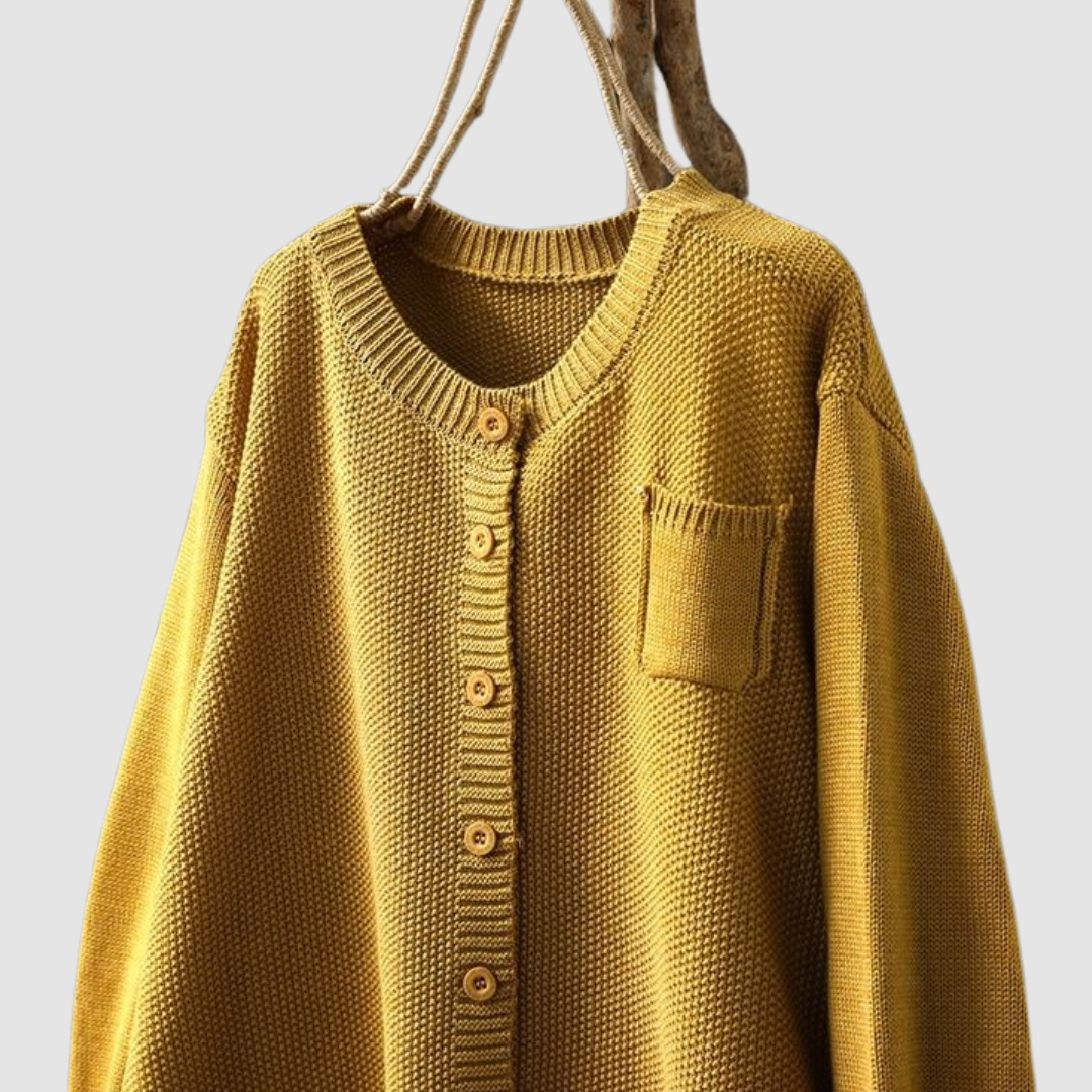 Women's Relaxed Fit Knit Cardigan Chest Pocket Jumper 3