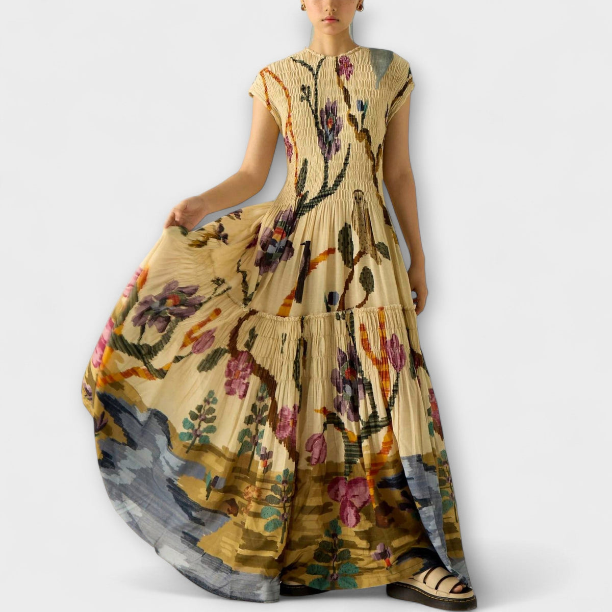 Amanda - Pleated Print Maxi Dress for Events