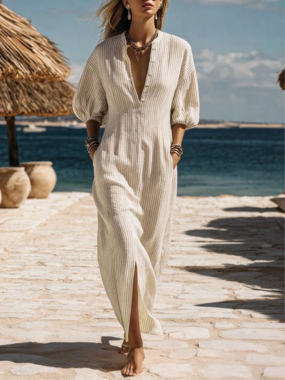 Amelia | Women's Striped Button-Down Midi Dress 0