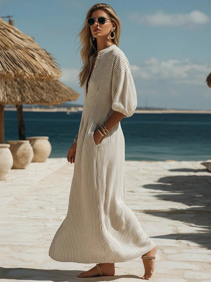 Amelia | Women's Striped Button-Down Midi Dress 5