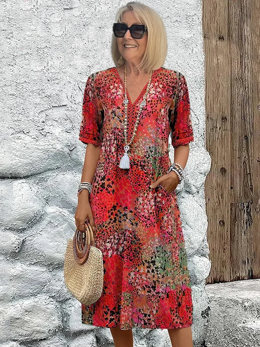 Women's Midi Dress | Flowing Silhouette & Vibrant Print