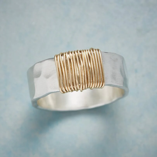 Artisan Silver Ring with Vintage Gold-Wire Design for Elegant Occasions