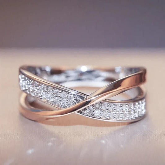 Artisan Silver Woven Ring with Zirconia Accents