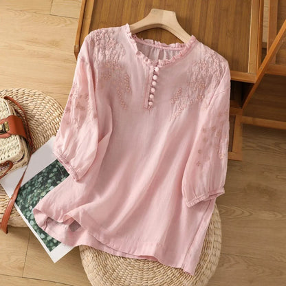 Women's Blouse | Ruffle Neck Floral Embroidery