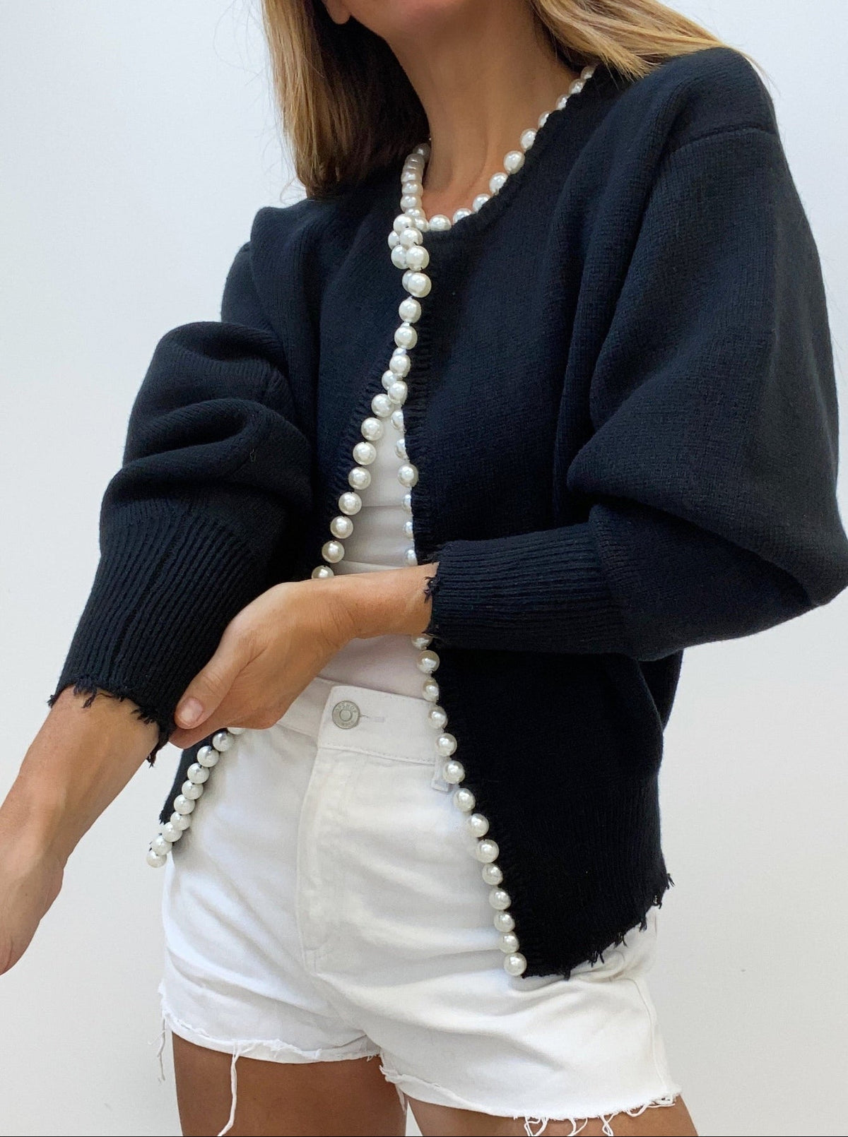 Women's Knit Cardigan Pearl Button Distressed Hem Jumper 11