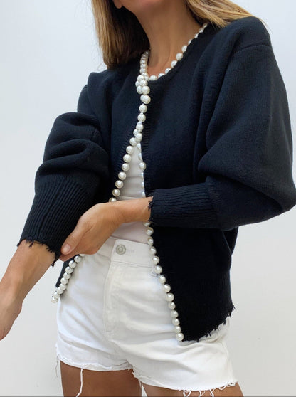 Women's Knit Cardigan Pearl Button Distressed Hem Jumper 11