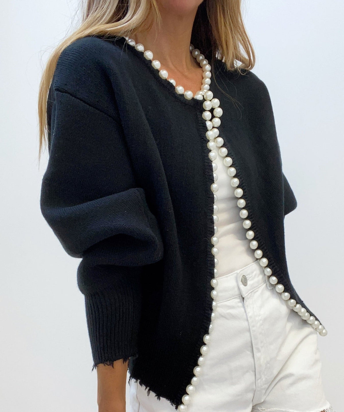 Women's Knit Cardigan Pearl Button Distressed Hem Jumper 13