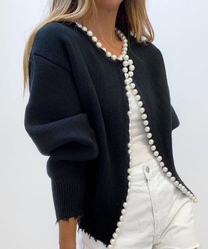 Women's Knit Cardigan Pearl Button Distressed Hem Jumper 13